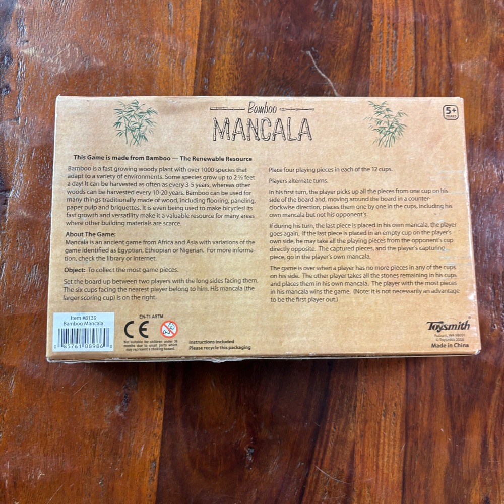 Toysmith Bamboo Mancala Strategy Board Game Folding Wood Set 8139 Natural Stones - Picture 2 of 8